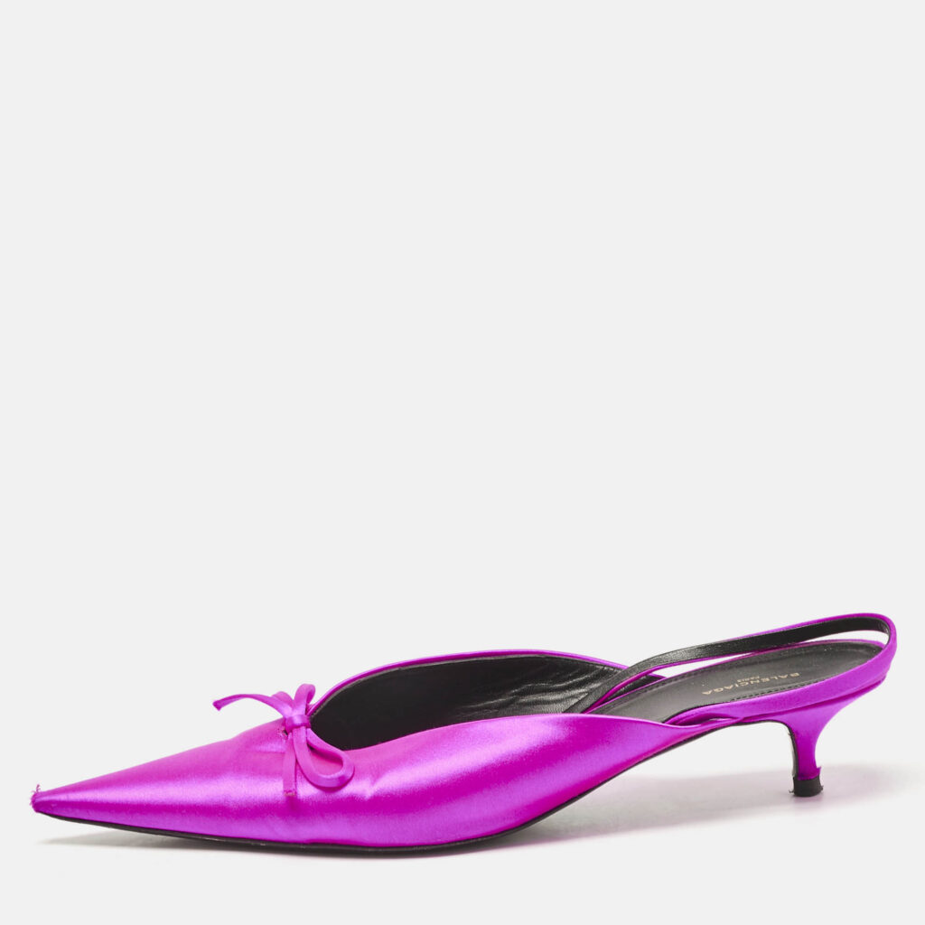 Balenciaga Magenta Satin Knife Bow Slingback Pumps Size 41