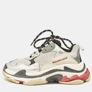 balenciaga silver/black faux leather and mesh triple s sneakers size 38