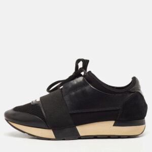 Balenciaga Black Leather and Mesh Race Runner Sneakers Size 38