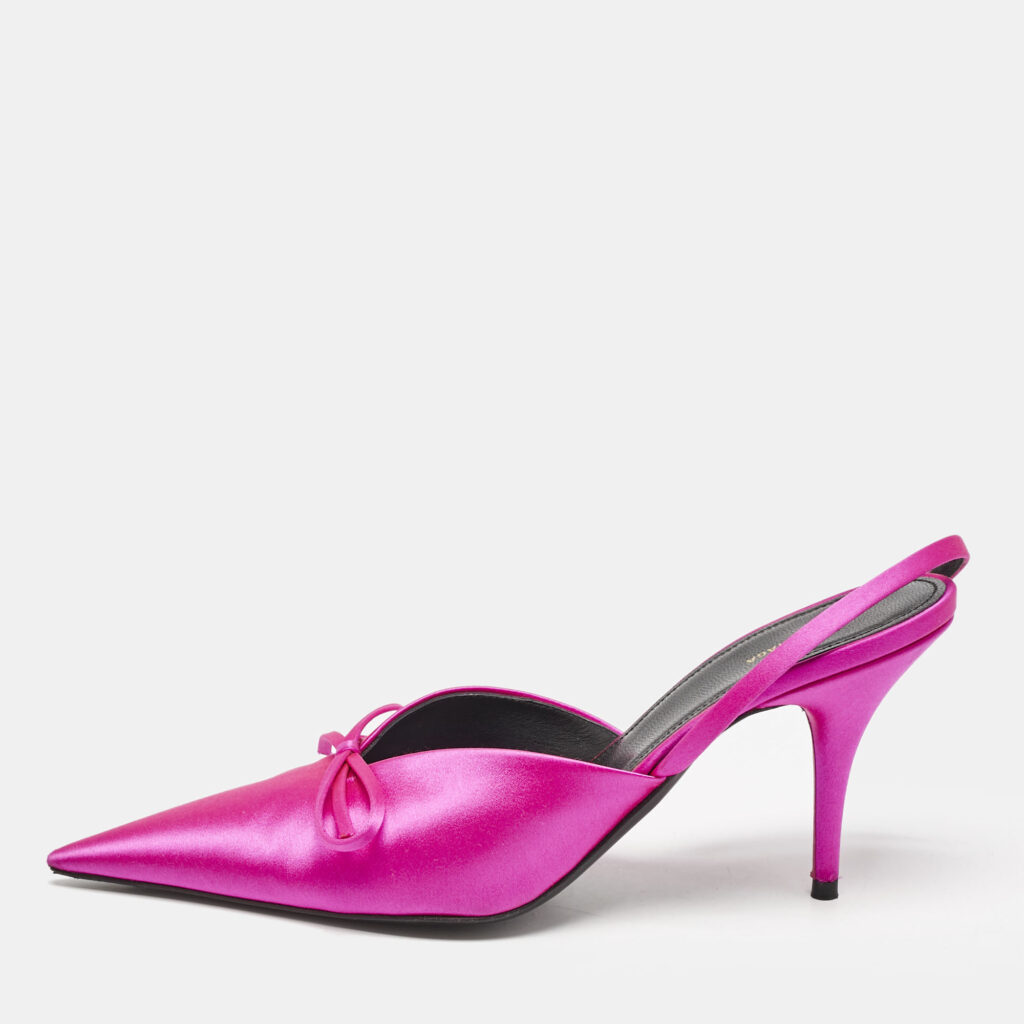 luxury-women-balenciaga-used-shoes-p1144824-003 Balenciaga Fuchsia Satin Knife Bow Slingback Pumps Size 38