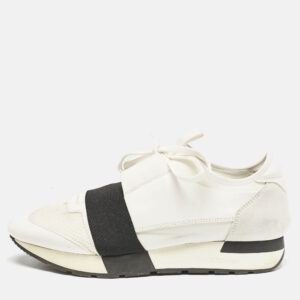Balenciaga White Mesh and Leather Race Runner Sneakers Size 39