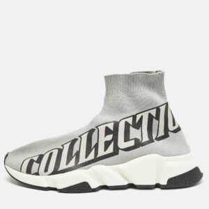 Balenciaga Grey Knit Fabric Speed Trainer Slip On Sneakers Size 40