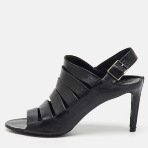 Balenciaga Black Leather Open Toe Strappy Slingback Sandals Size 39