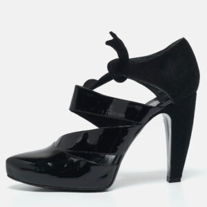 Balenciaga Black Patent Leather and Suede Cut Out Pumps Size 38.5