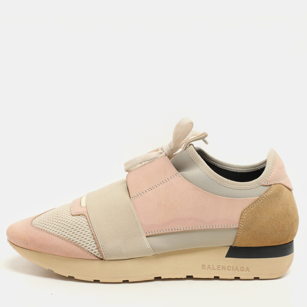 luxury-women-balenciaga-used-shoes-p1147180-009 Balenciaga Pink/Beige Neoprene And Leather Race Runner Sneakers Size 39