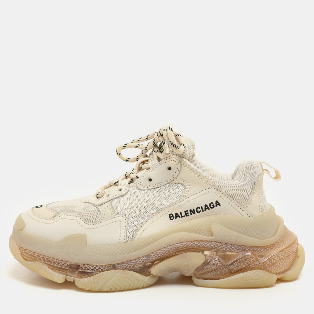 luxury-women-balenciaga-used-shoes-p1147473-007.jpg Balenciaga Beige Nubuck and Mesh Triple S Sneakers Size 37