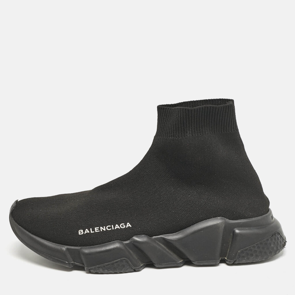 luxury-women-balenciaga-used-shoes-p1149322-010 Balenciaga Black Knit Fabric Speed Trainer Sneakers Size 39