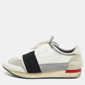 Balenciaga White Mesh and Leather Race Runner Sneakers Size 41