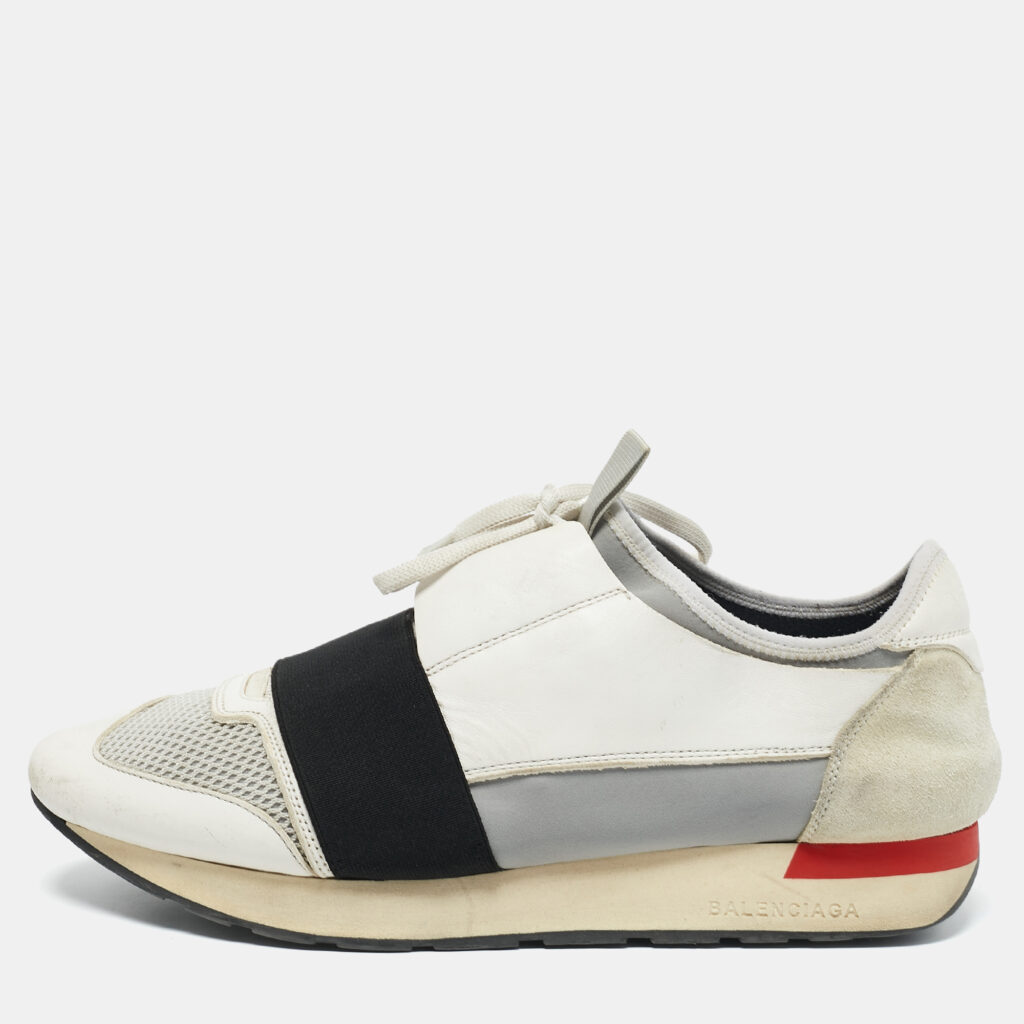 luxury-women-balenciaga-used-shoes-p1152676-001 Balenciaga White Mesh and Leather Race Runner Sneakers Size 41