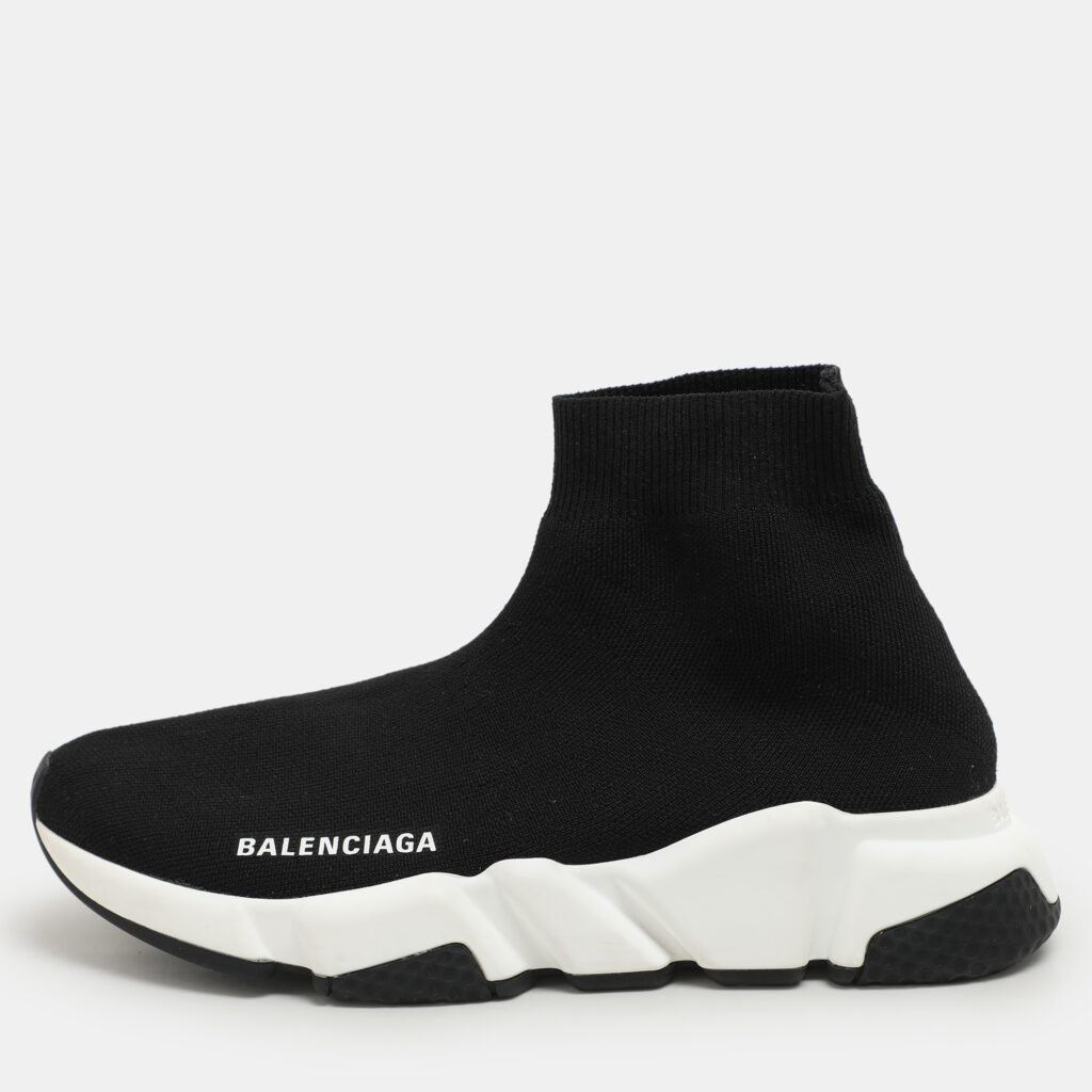 luxury-women-balenciaga-used-shoes-p1154066-004 Balenciaga Black Knit Fabric Speed High Top Sneakers Size 36