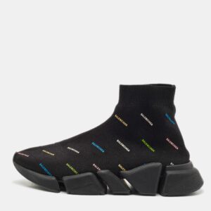 Balenciaga Black Knit Fabric Speed Trainer Sneakers Size 38