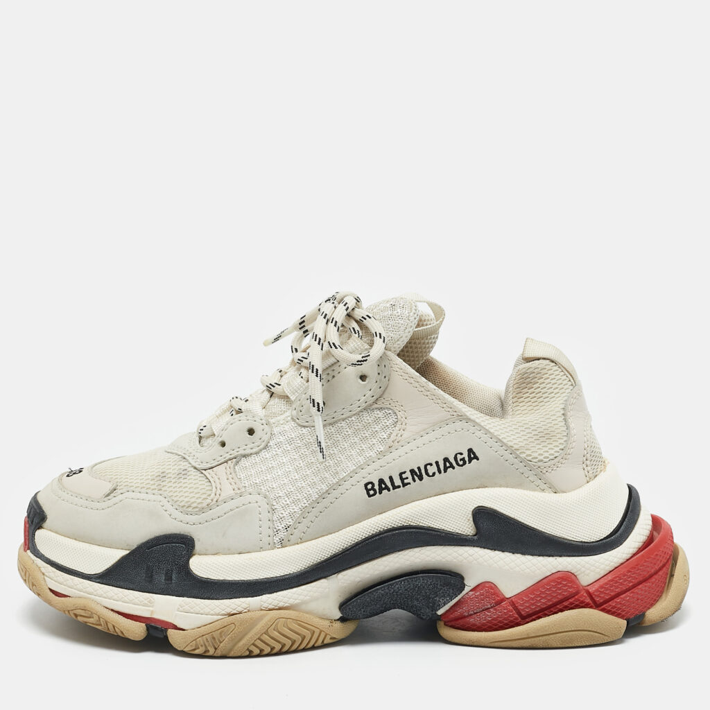 luxury-women-balenciaga-used-shoes-p1158178-009 Balenciaga Grey Mesh and Nubuck Leather Triple S Clear Low Top Sneakers Size 38