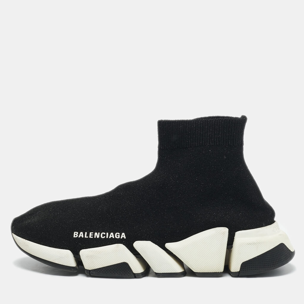 luxury-women-balenciaga-used-shoes-p1158224-002 Balenciaga Black Knit Fabric Speed High Top Sneakers Size 39