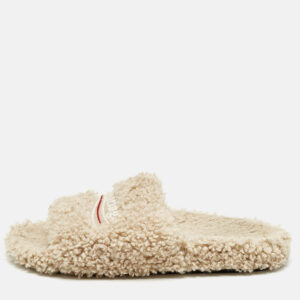 Balenciaga Beige Shearling Fur Furry Slide Sandals Size 39