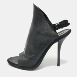 Balenciaga Black Leather Open Toe Glove Slingback Sandals Size 39