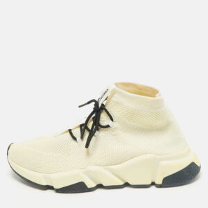 Balenciaga Cream Knit Fabric Speed Sock Lace Up Sneakers Size 39