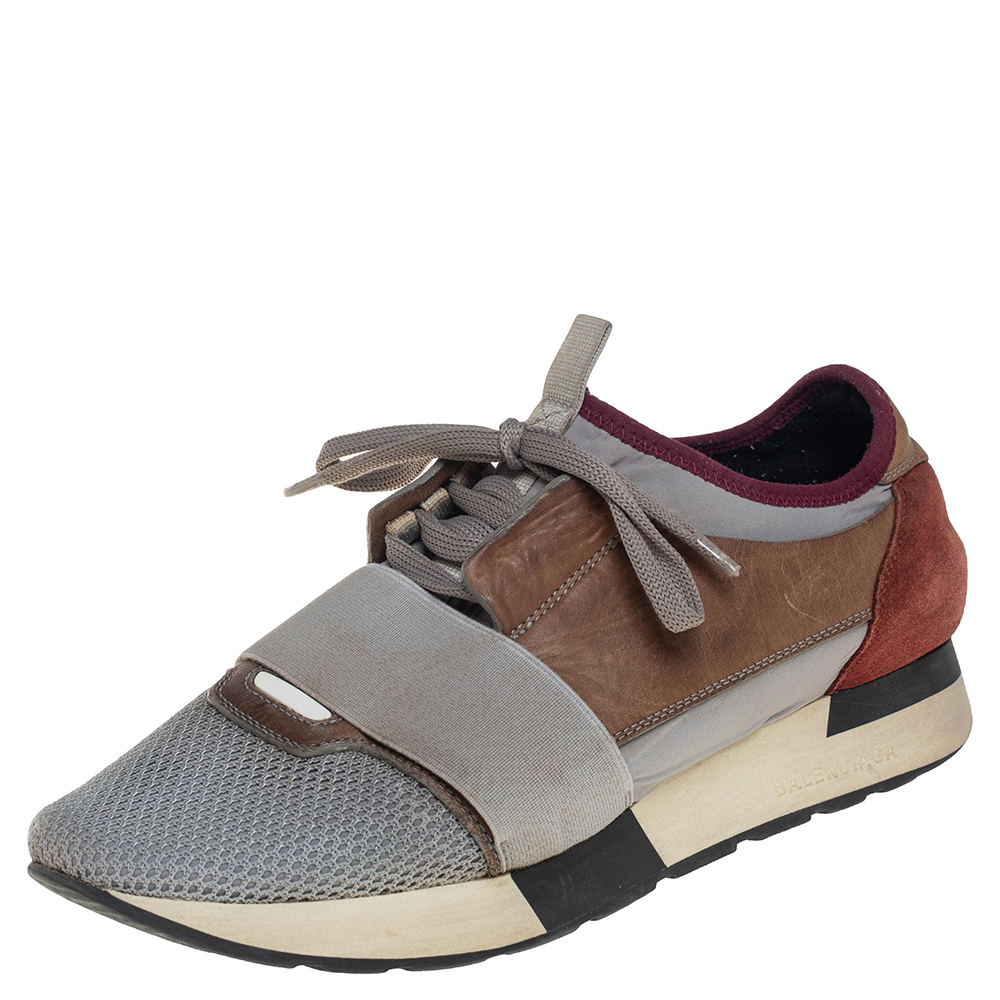 luxury-women-balenciaga-used-shoes-p433697-006 Balenciaga Multicolor Mesh And Leather Race Runner Sneakers Size 40