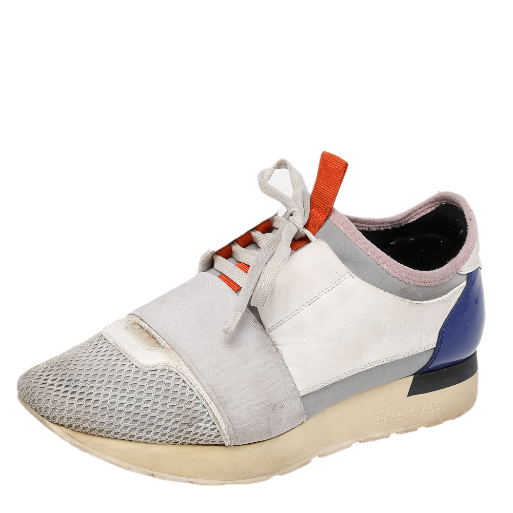 luxury-women-balenciaga-used-shoes-p480214-005 Balenciaga Multicolor Leather And Mesh Race Runner Low Top Sneakers Size 37