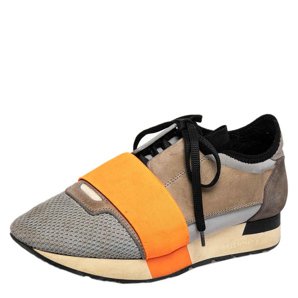 luxury-women-balenciaga-used-shoes-p483349-007 Balenciaga Multicolor Leather And Suede Race Runner Sneakers Size 36