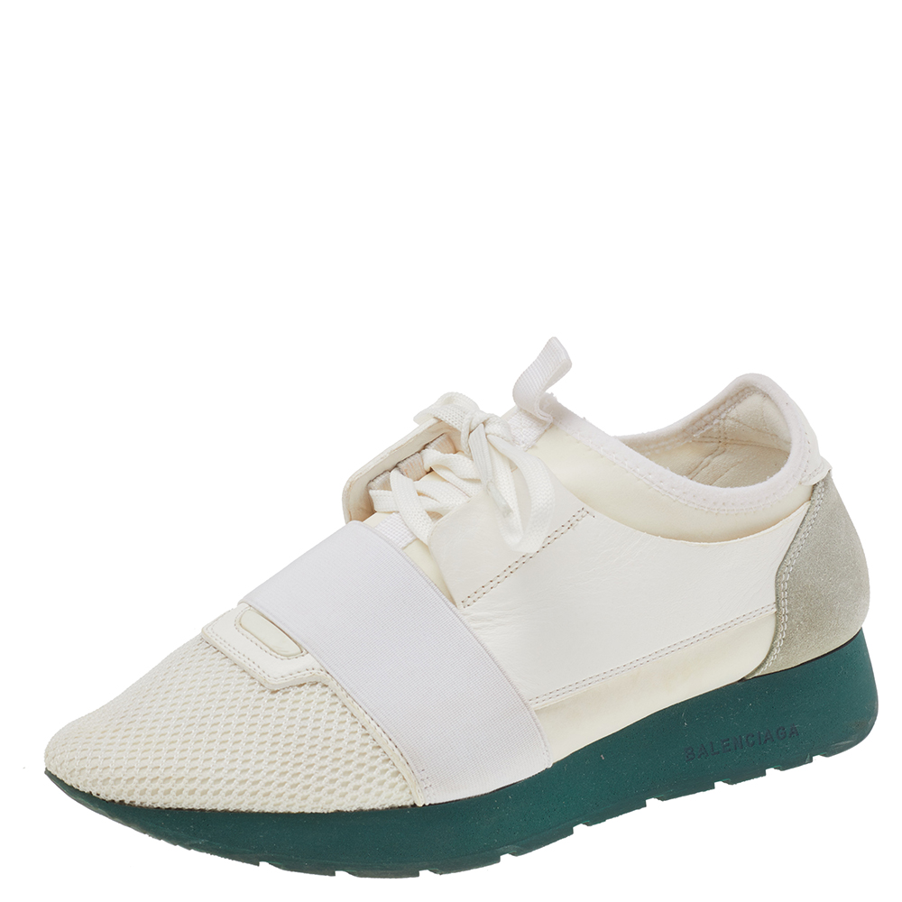 luxury-women-balenciaga-used-shoes-p492017-001 Balenciaga White Leather And Mesh Race Runner Sneakers Size 39