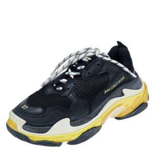 Balenciaga Black /Yellow Leather And Mesh Triple S Clear Sneakers Size 37