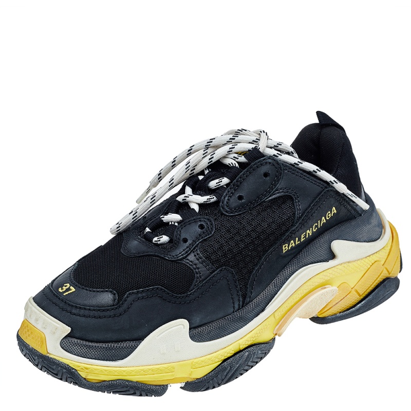 luxury-women-balenciaga-used-shoes-p542369-1637417224-005-1 Balenciaga Black /Yellow Leather And Mesh Triple S Clear Sneakers Size 37