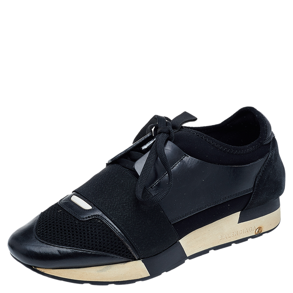 luxury-women-balenciaga-used-shoes-p542375-007-2 Balenciaga Black Leather And Mesh Race Runner Sneakers Size 39
