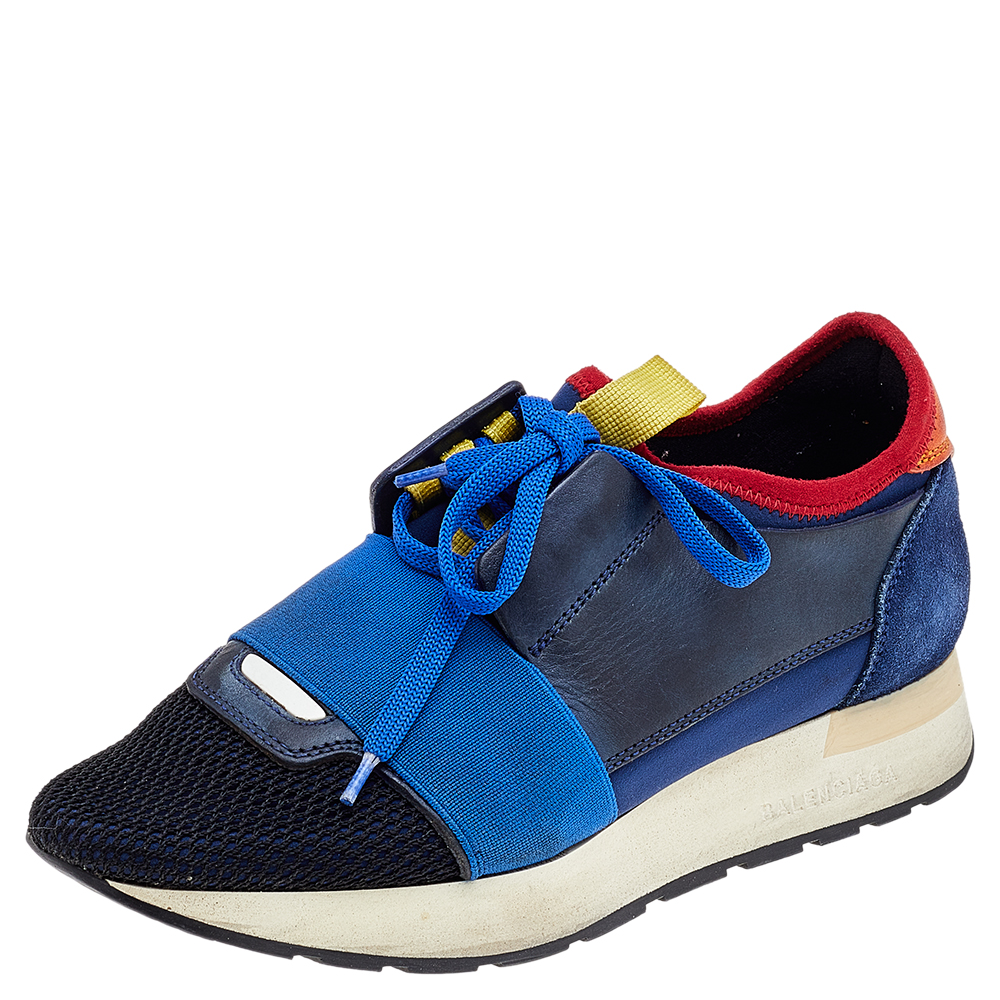 luxury-women-balenciaga-used-shoes-p543607-005-2 Balenciaga Multicolor Mesh And Leather Race Runner Low Top Sneakers Size 35