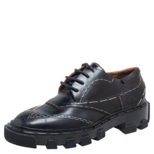 Balenciaga Black Leather Topstitch Platform Derby Size 38