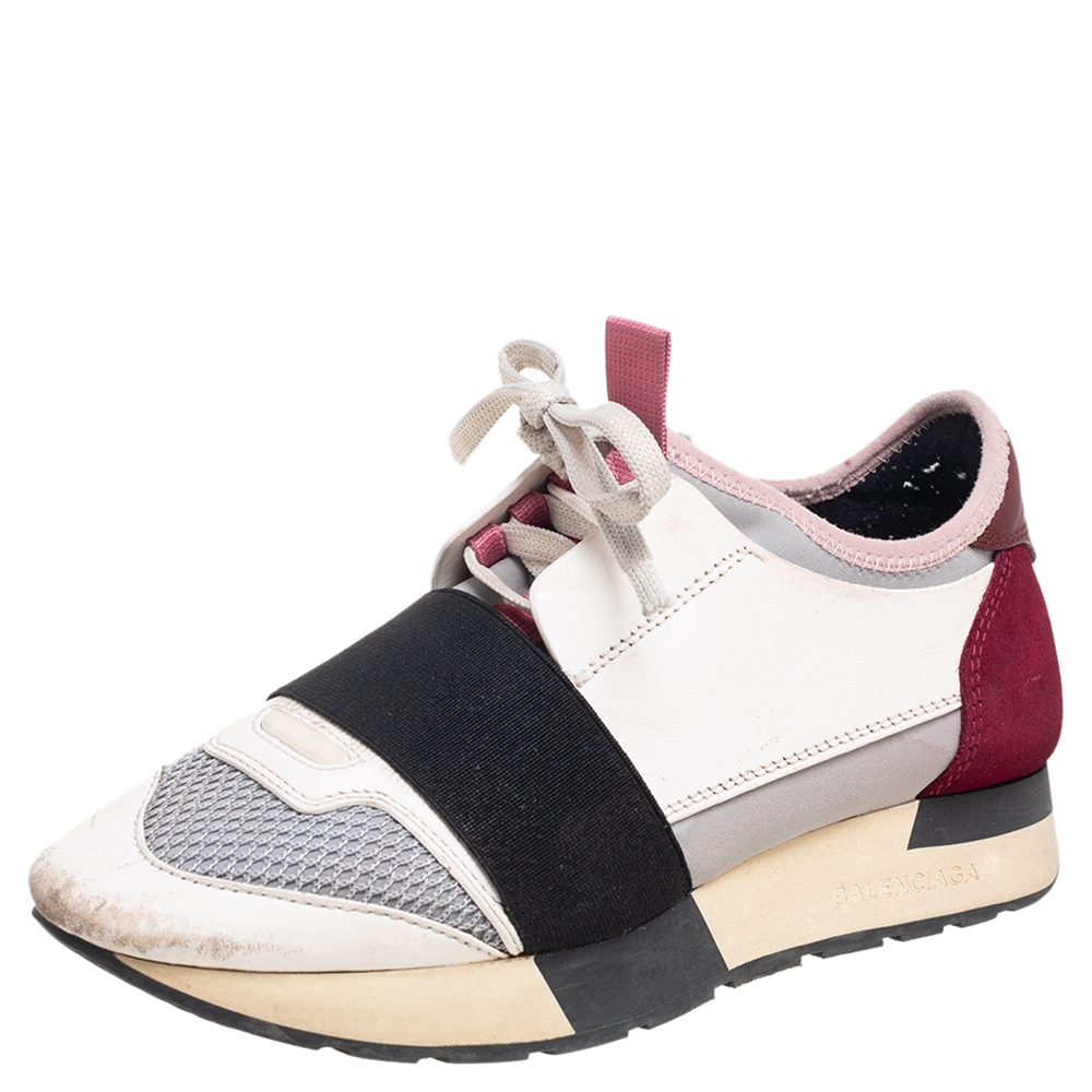 luxury-women-balenciaga-used-shoes-p566546-003-1 Balenciaga Multicolor Mesh And Leather Race Runner Low Top Sneakers Size 35