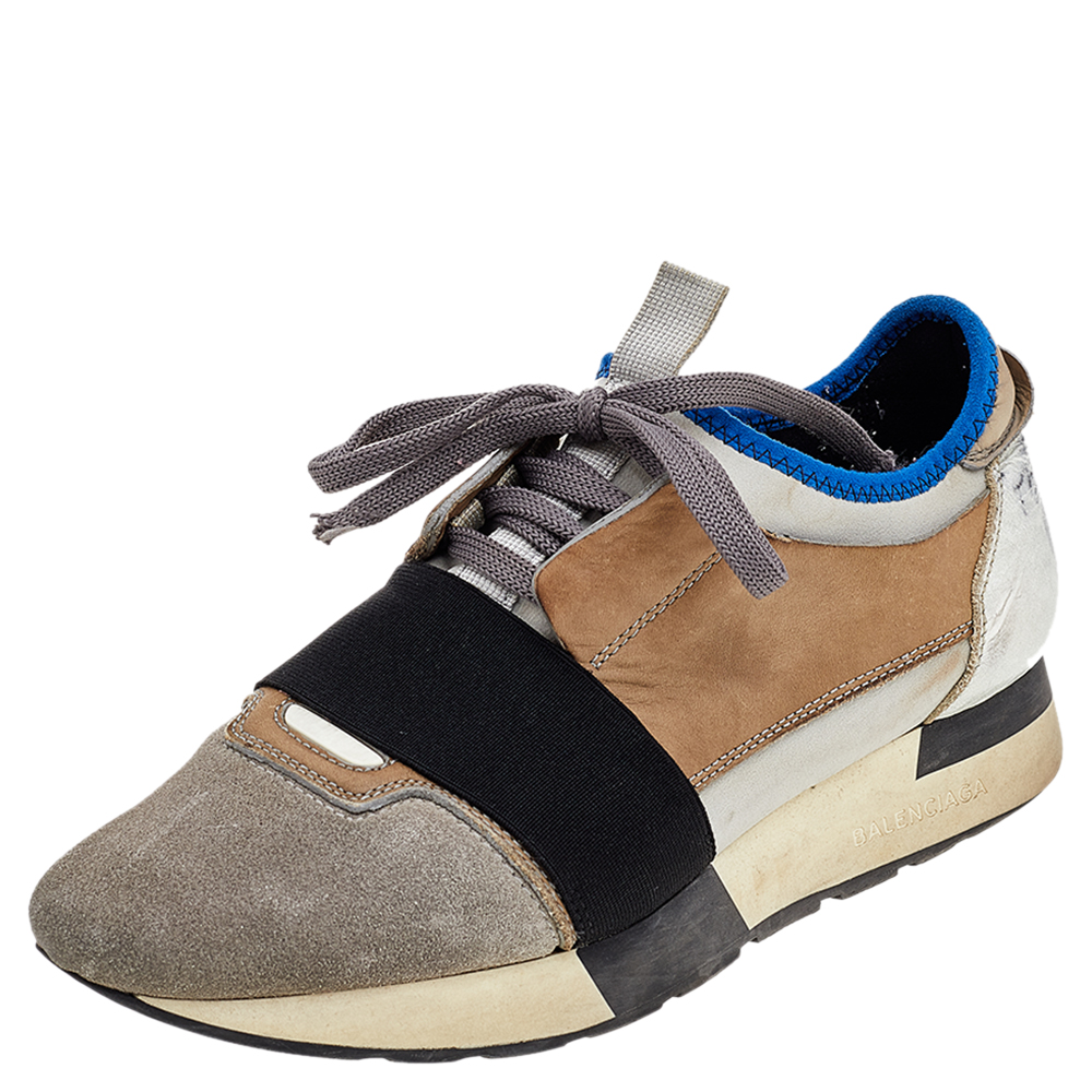 luxury-women-balenciaga-used-shoes-p568510-004-2 Balenciaga Multicolor Leather/Suede and Fabric Race Runner Sneakers Size 37