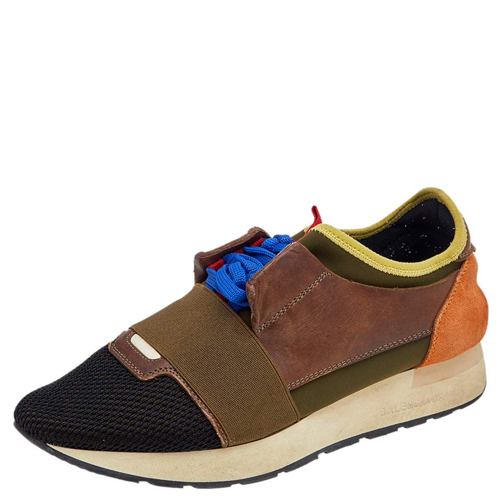 luxury-women-balenciaga-used-shoes-p586862-002-2 Balenciaga Multicolor Leather And Mesh Race Runner Low Top Sneakers Size 38