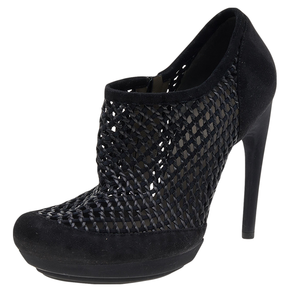 luxury-women-balenciaga-used-shoes-p594706-006-2 Balenciaga Black Netted Suede Ankle Booties Size 38.5