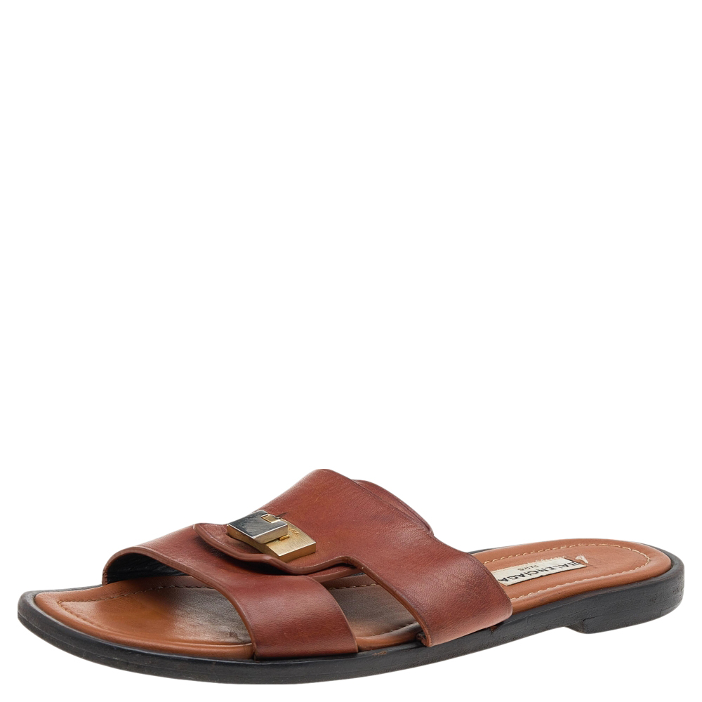 luxury-women-balenciaga-used-shoes-p596961-007-1 Balenciaga Brown Leather Slide Sandals Size 38