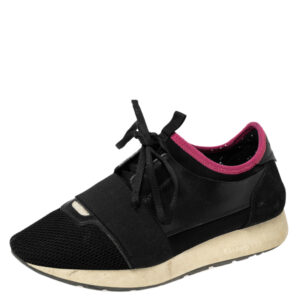 Balenciaga Black Leather And Suede Race Runner Sneakers Size 39