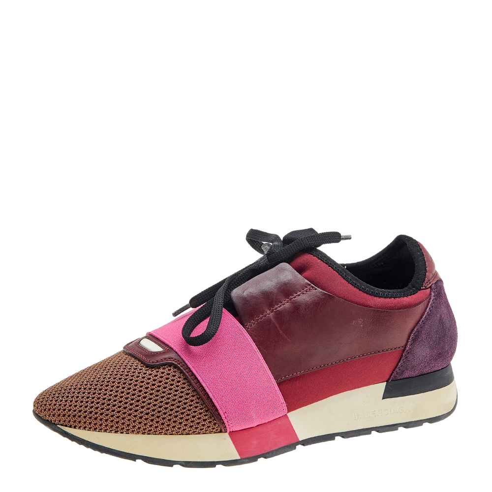 luxury-women-balenciaga-used-shoes-p611177-006-2 Balenciaga Multicolor Leather And Mesh Race Runner Low Top Sneakers Size 40