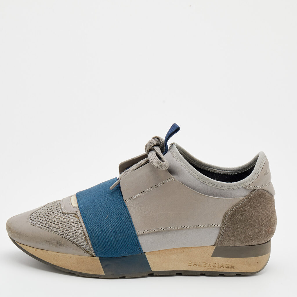 Balenciaga Grey/Blue Leather Race Runner Sneakers Size 36