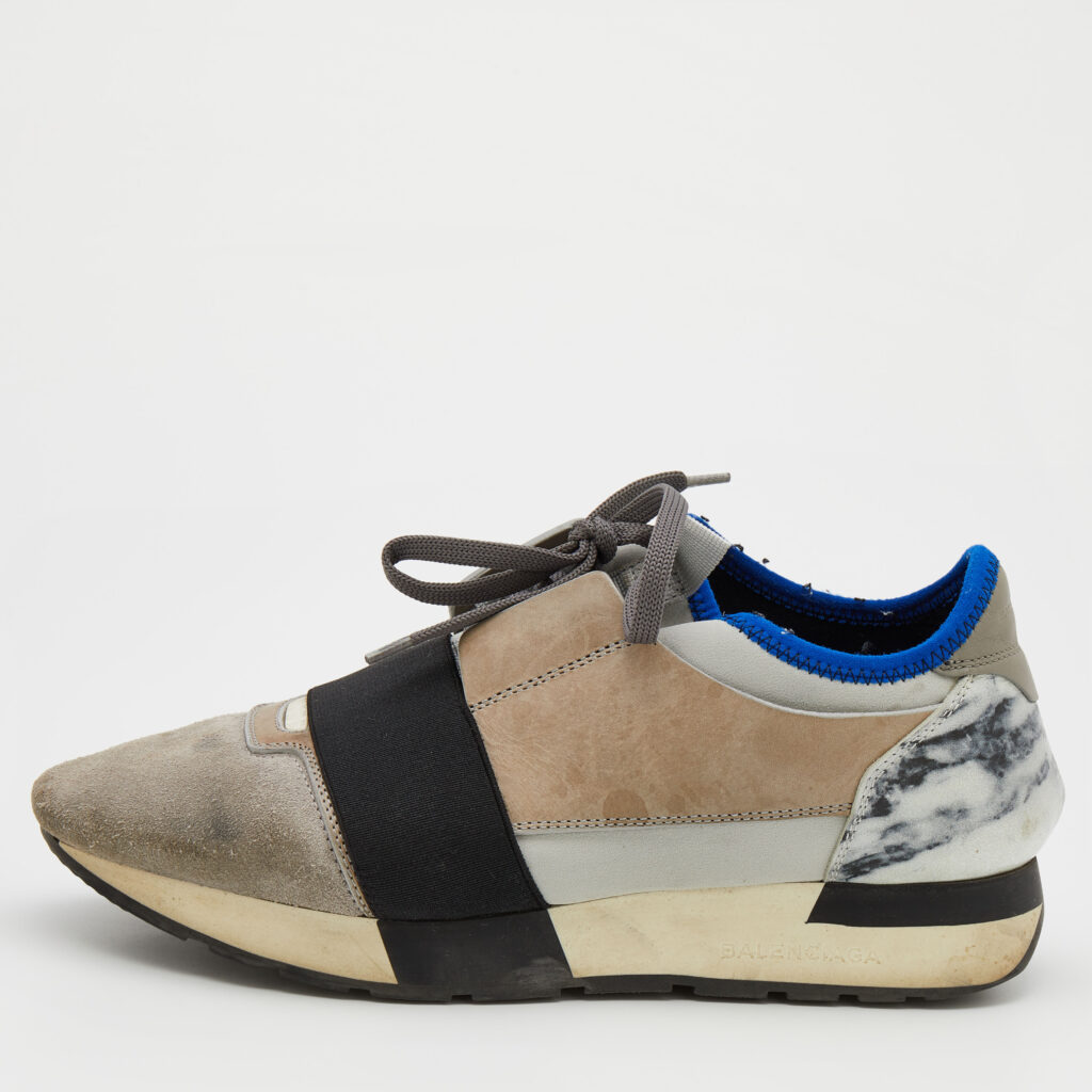 Balenciaga Grey Suede And Leather Race Runner Low Top Sneakers Size 38