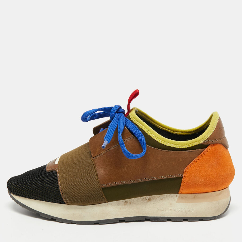luxury-women-balenciaga-used-shoes-p738964-010 Balenciaga Multicolor Mesh and Leather Race Runner Sneakers Size 37