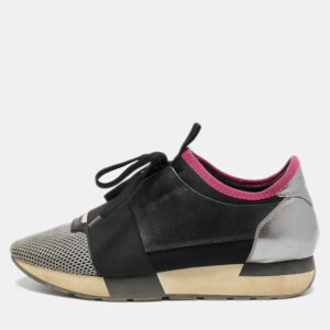 Balenciaga Tricolor Leather and Mesh Race Runner Sneakers Size 38
