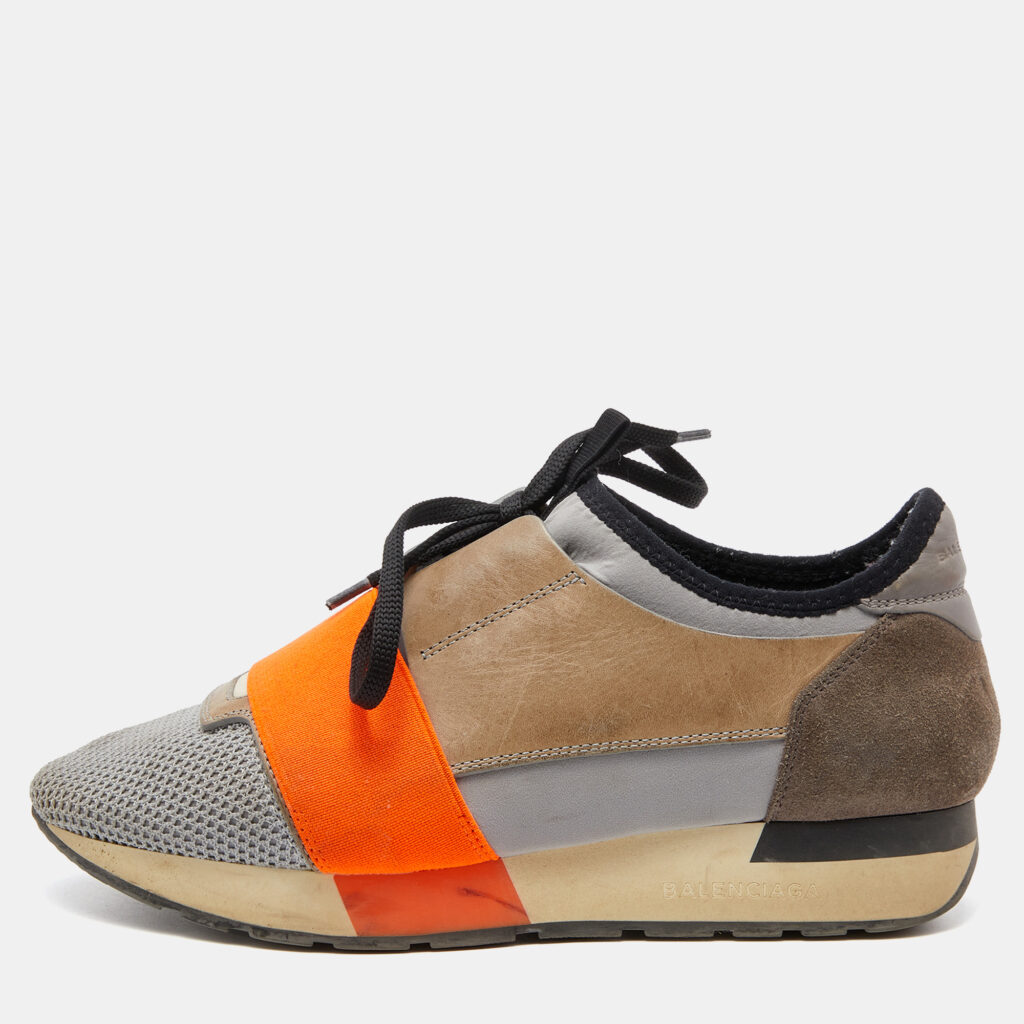 luxury-women-balenciaga-used-shoes-p762126-005 Balenciaga Multicolor Leather, Suede and Mesh Race Runner Sneakers Size 37