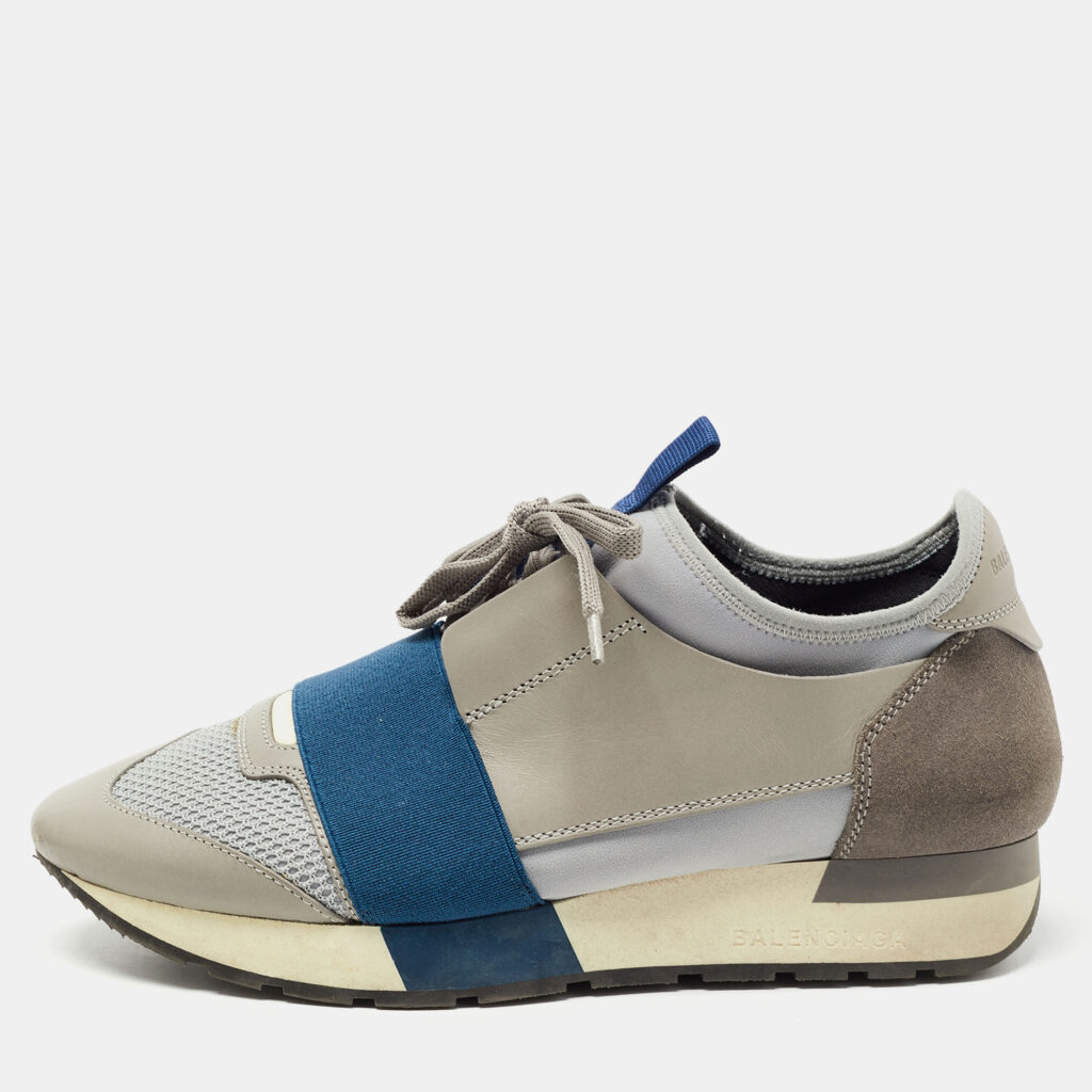 luxury-women-balenciaga-used-shoes-p788184-010 Balenciaga Grey/Blue Mesh and Leather Race Runner Sneakers Size 37