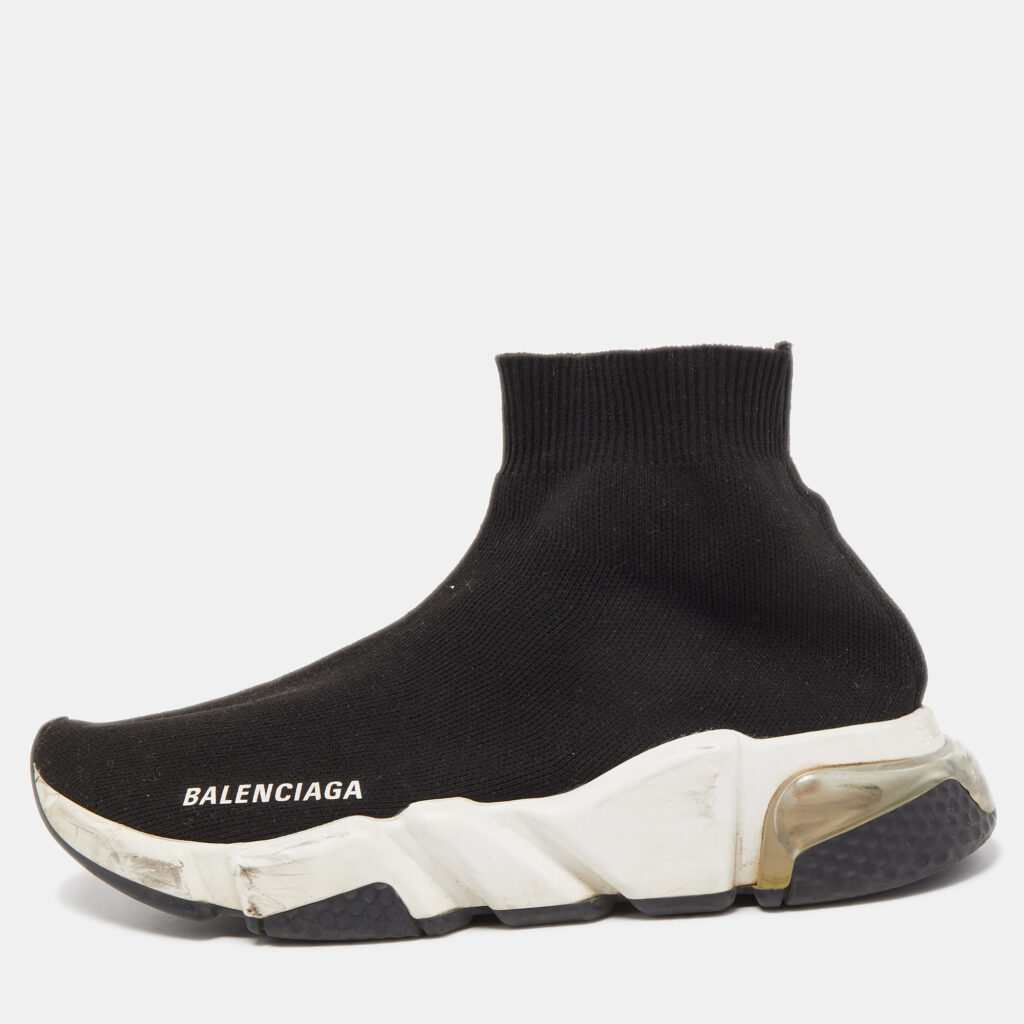 luxury-women-balenciaga-used-shoes-p794386-001 Balenciaga Black Knit Fabric Speed Trainer Slip On Sneakers Size 37