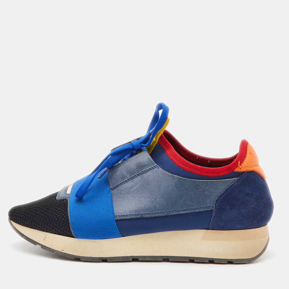 luxury-women-balenciaga-used-shoes-p798378-001 Balenciaga Multicolor Leather and Mesh Race Runner Sneakers Size 38