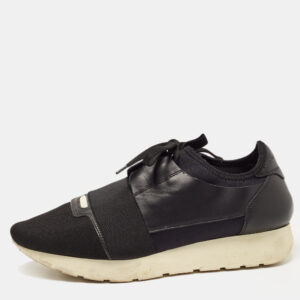 Balenciaga Black Leather and Mesh Race Runner Sneakers Size 39