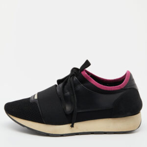Balenciaga Black Leather and Mesh Race Runner Sneakers Size 39