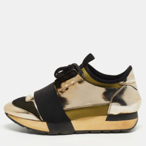 Balenciaga Tricolor Foil Leather and Mesh Race Runner Low Top Sneakers Size 35