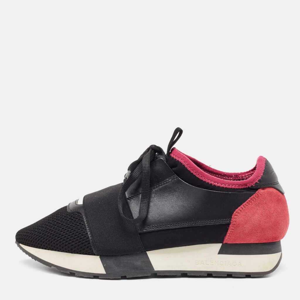luxury-women-balenciaga-used-shoes-p879573-003 Balenciaga Black/Pink Mesh and Suede Race Runner Sneakers Size 37
