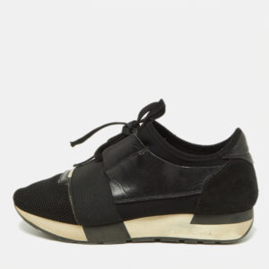 Balenciaga Black Leather,Suede and Mesh Race Runner Sneakers Size 39