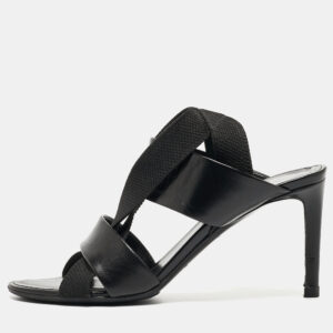 Balenciaga Black Leather and Elastic Strappy Slingback Sandals Size 36